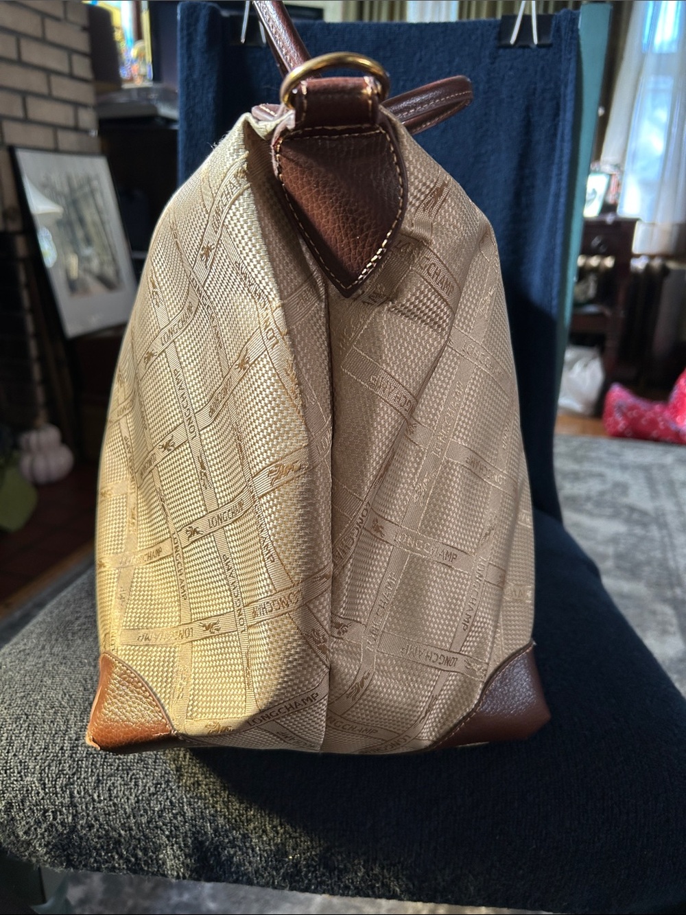 Longchamp Vintage Beige and Brown Tote with Logo Monogram Pattern - Picture 6 of 16